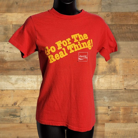 Vintage Small Red COCA-COLA T-Shirt Go For the Real Thing COKE - Picture 1 of 14